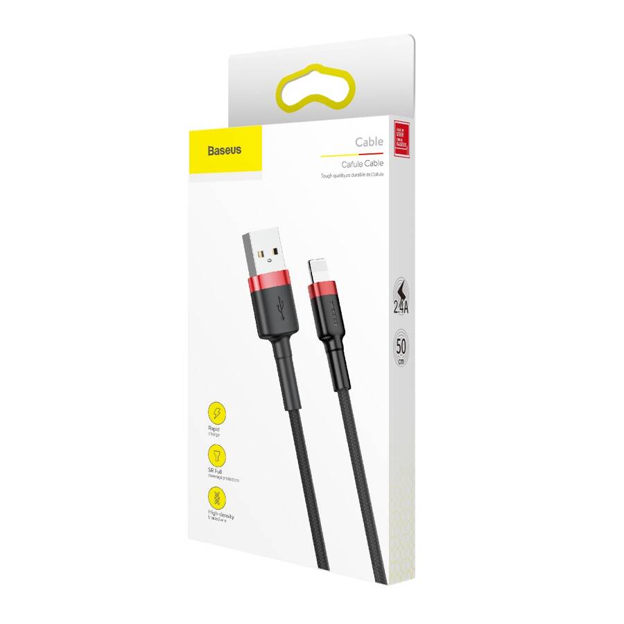 Baseus kabel Cafule USB - Lightning 0,5m 2,4A czerwono-czarny