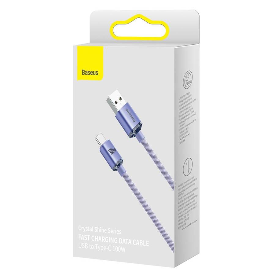 Baseus kabel Crystal Shine USB - USB-C 1,2 m 100W fioletowy