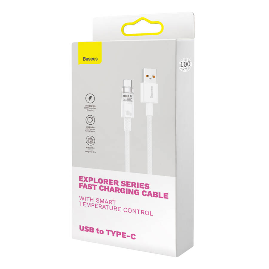 Baseus kabel Explorer USB - USB-C 1,0m biały z kontrolą temperatury 100W