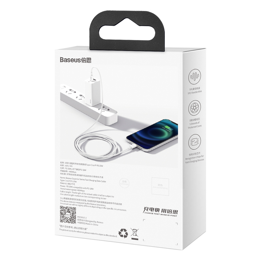 Baseus kabel Superior PD USB-C - Lightning 1,5 m biały 20W