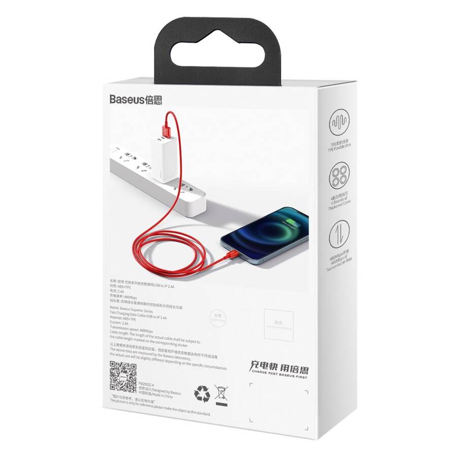 Baseus kabel Superior USB - Lightning 1,0 m 2,4A czerwony