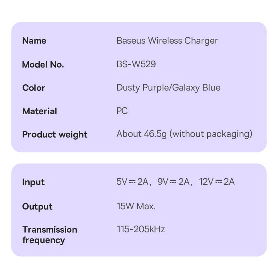 Baseus ładowarka indukcyjna Simple Mini 3 15W fiolet