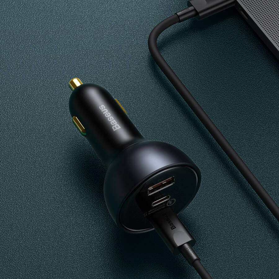 Baseus ładowarka samochodowa QC 5 PD 160W 1x USB 2x USB-C czarna + kabel USB-C - USB-C