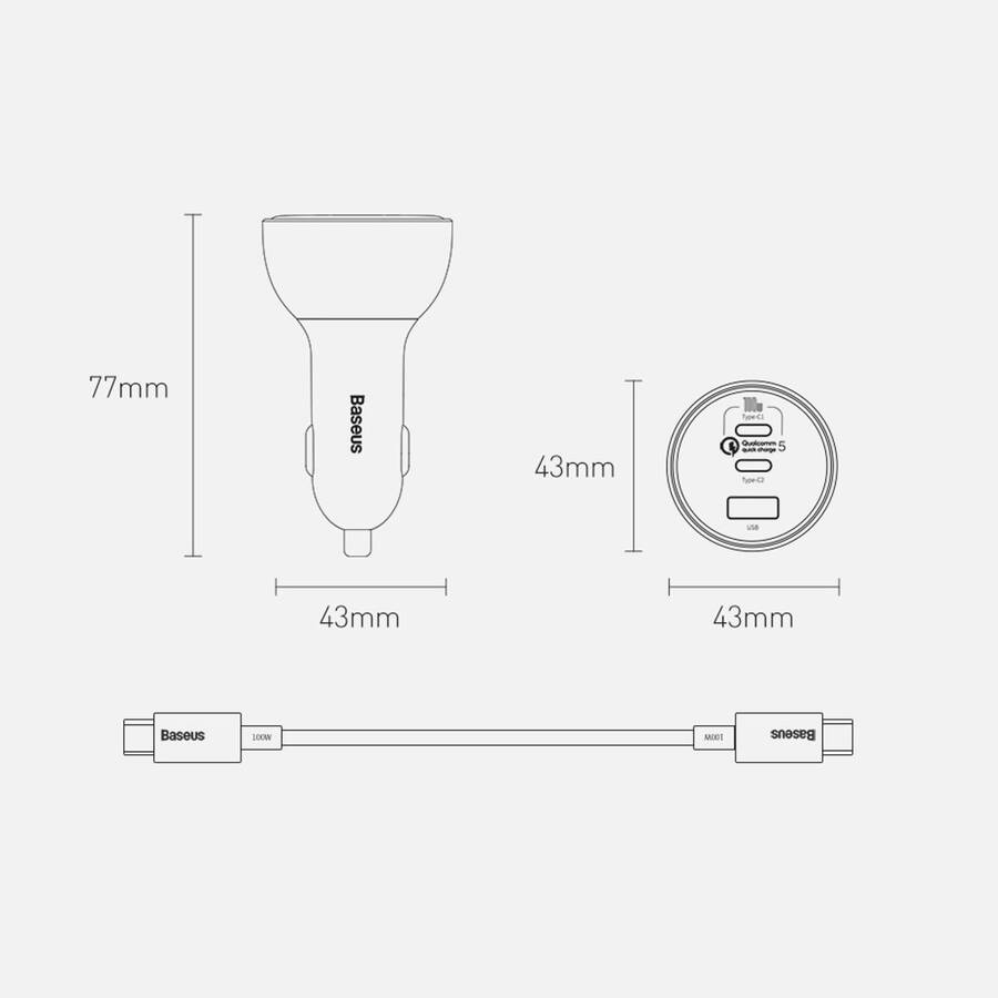 Baseus ładowarka samochodowa QC 5 PD 160W 1x USB 2x USB-C czarna + kabel USB-C - USB-C