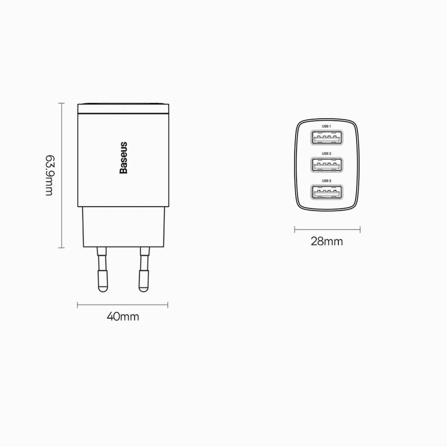 Baseus ładowarka sieciowa Compact 3 x USB biała 17W