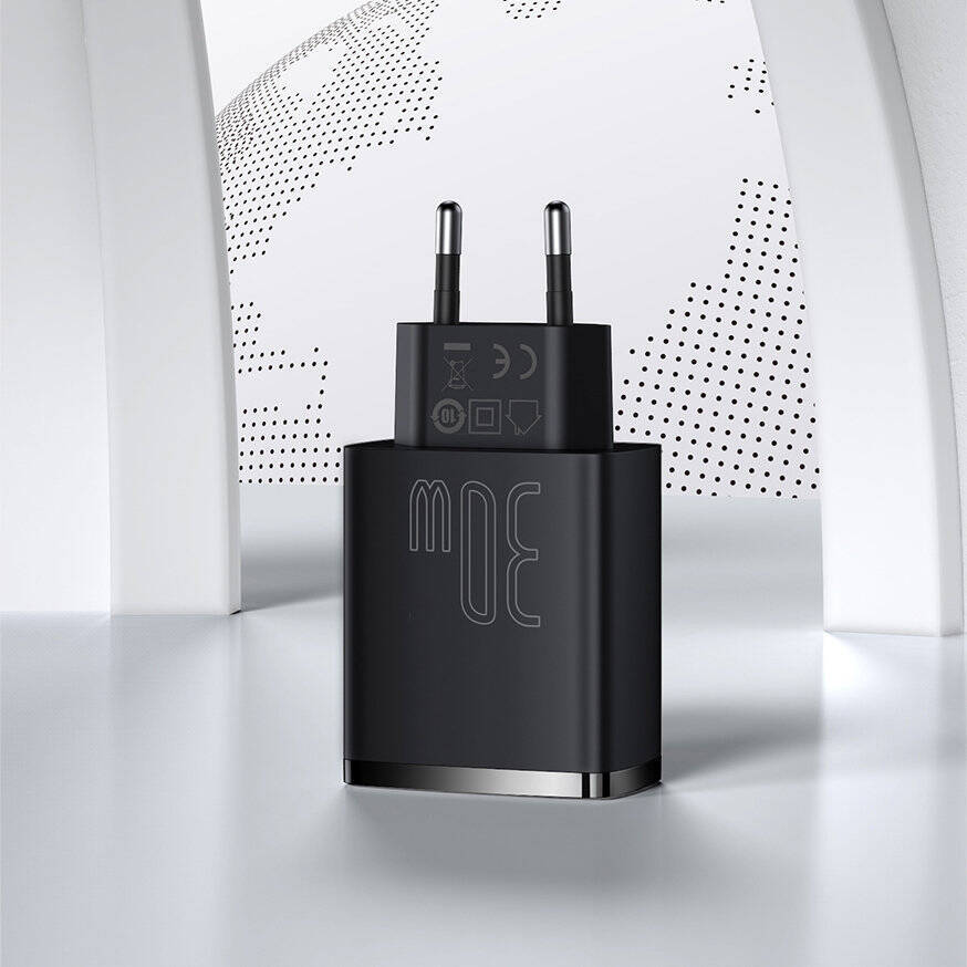 Baseus ładowarka sieciowa Compact PD 30W 1x USB-C 2x USB czarna