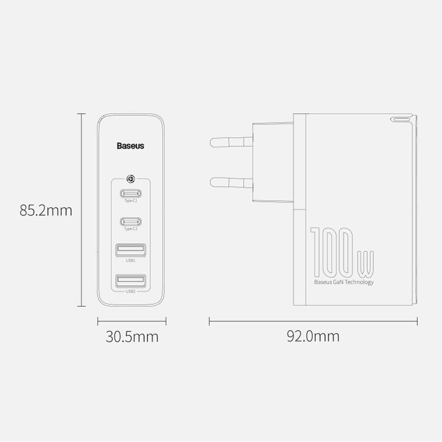 Baseus ładowarka sieciowa GaN2 Pro PD 100W 2x USB-C 2x USB czarna