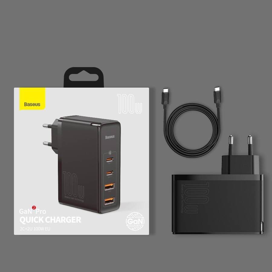 Baseus ładowarka sieciowa GaN2 Pro PD 100W 2x USB-C 2x USB czarna