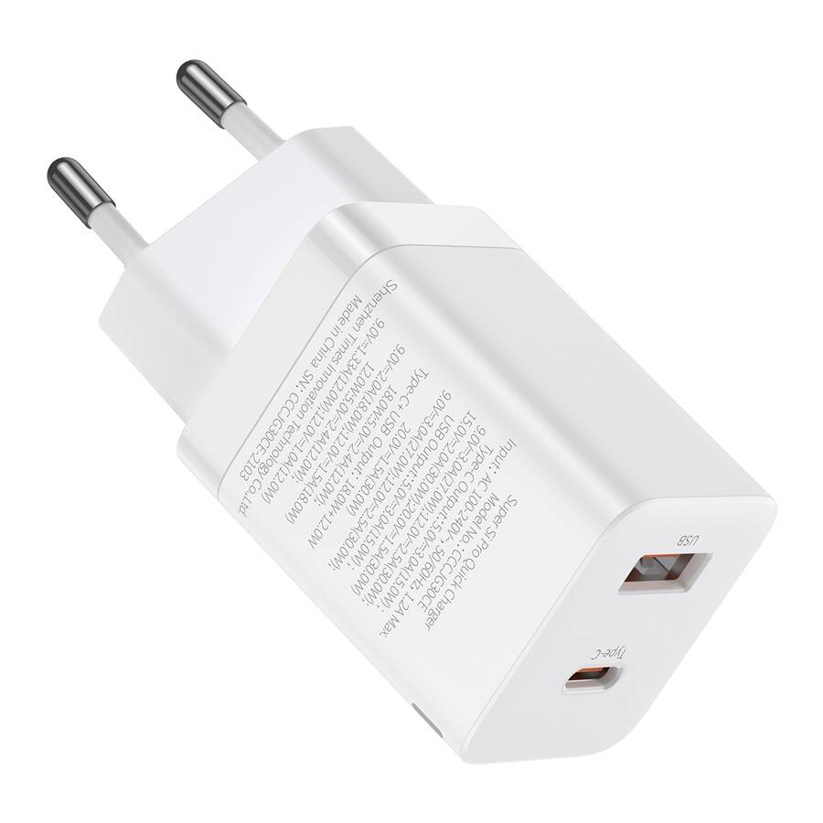 Baseus ładowarka sieciowa Super Si PD 30W 1x USB-C 1x USB biała