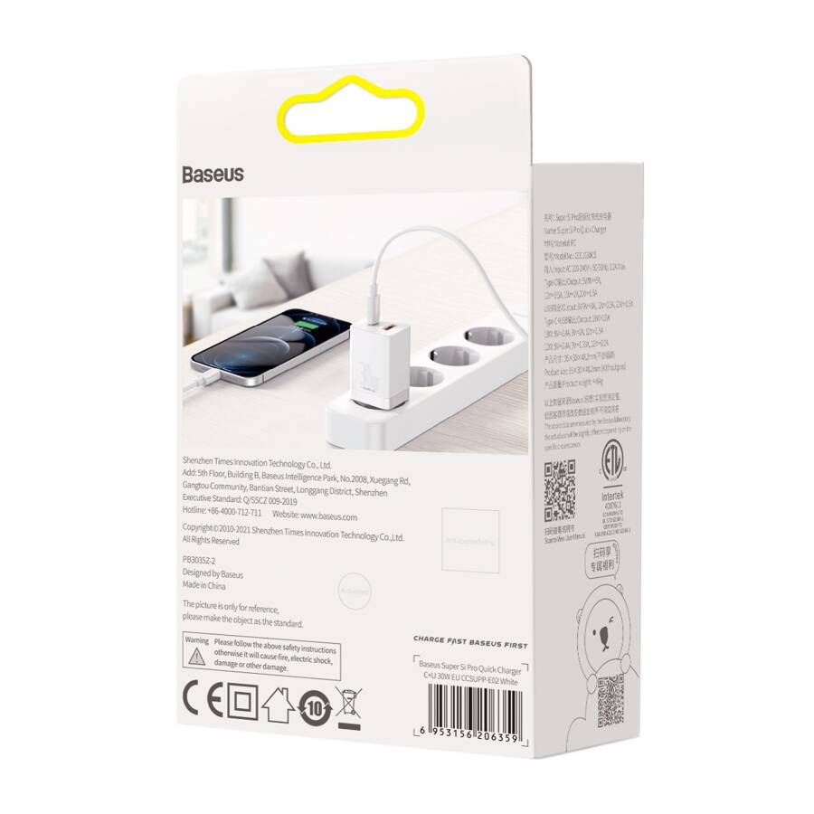 Baseus ładowarka sieciowa Super Si PD 30W 1x USB-C 1x USB biała