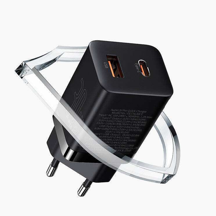 Baseus ładowarka sieciowa Super Si PD 30W 1x USB-C 1x USB czarna