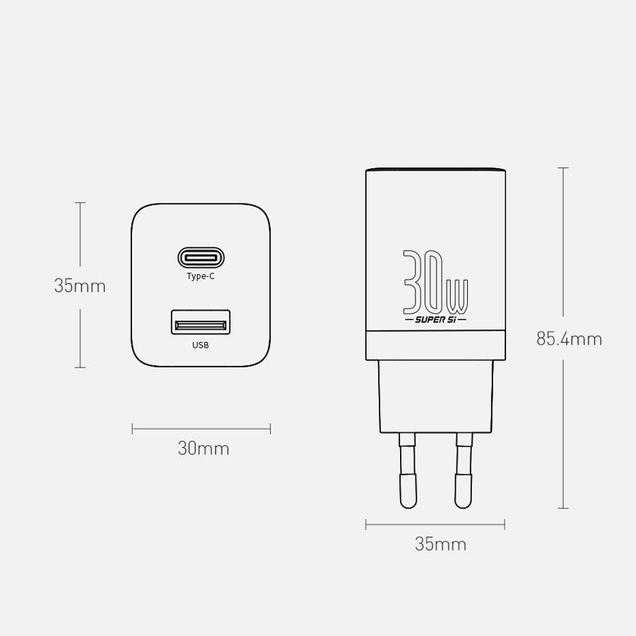 Baseus ładowarka sieciowa Super Si PD 30W 1x USB-C 1x USB czarna