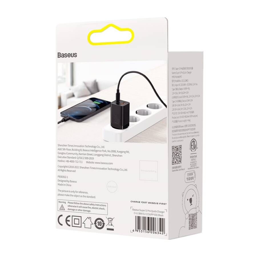 Baseus ładowarka sieciowa Super Si PD 30W 1x USB-C 1x USB czarna