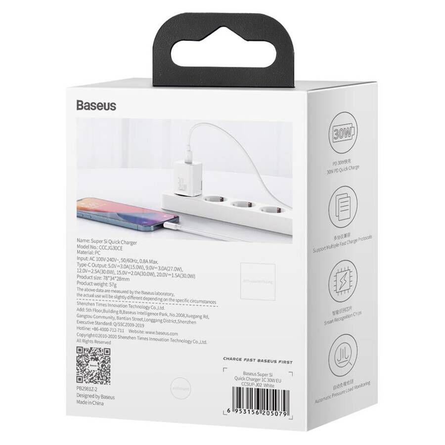 Baseus ładowarka sieciowa Super Si PD 30W 1x USB-C biała