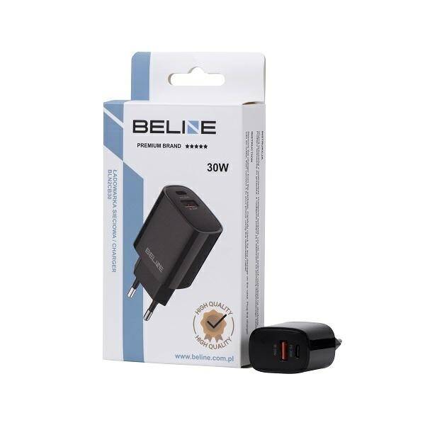 Beline Ład. siec. 1x USB-C + 1x USB 30W czarna /black (only head) PD 3.0 + QC 3.0  BLN2CB30 GaN