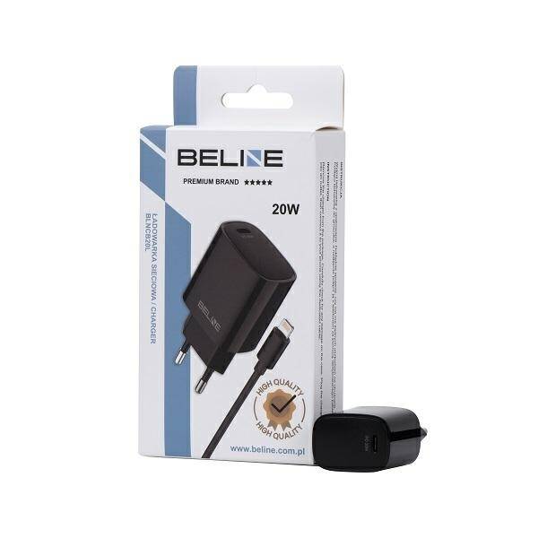 Beline Ład. siec. 1x USB-C 20W + kabel lightning czarna /black PD 3.0  BLNCB20L