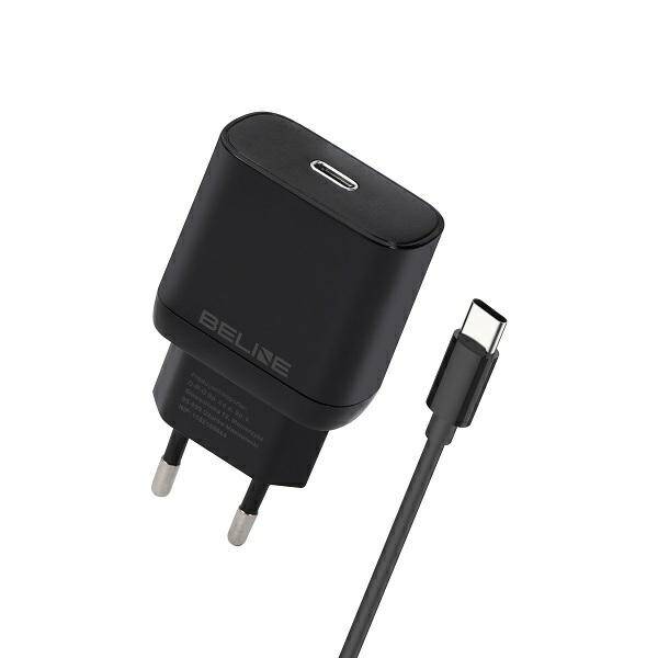 Beline Ład. siec. 1x USB-C 25W + kabel USB-C czarna /black PD 3.0  BLNCB25C GaN