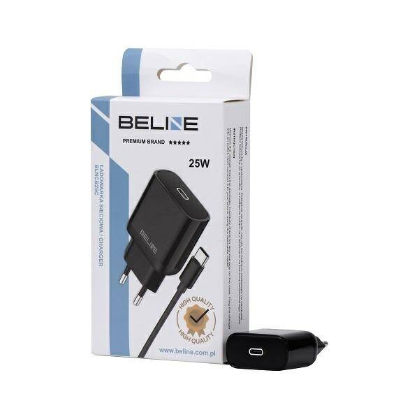 Beline Ład. siec. 1x USB-C 25W + kabel USB-C czarna /black PD 3.0  BLNCB25C GaN