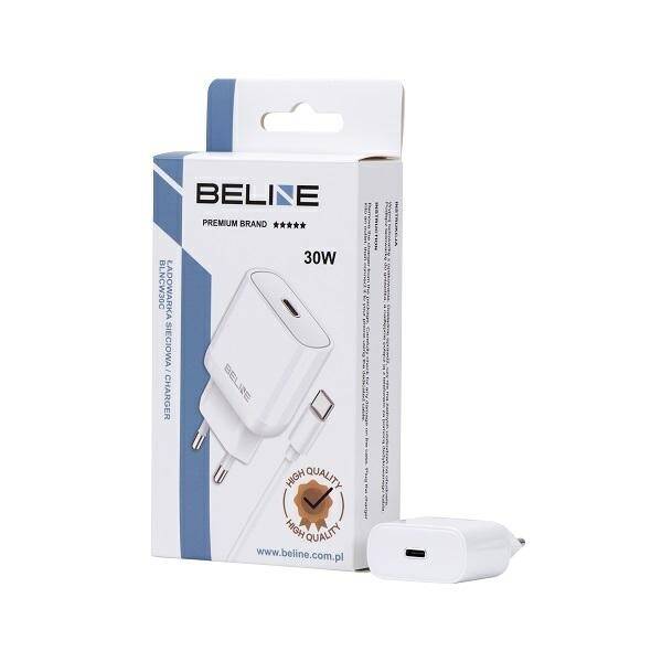 Beline Ład. siec. 1x USB-C 30W + kabel USB-C biała /white PD 3.0  BLNCW30C GaN