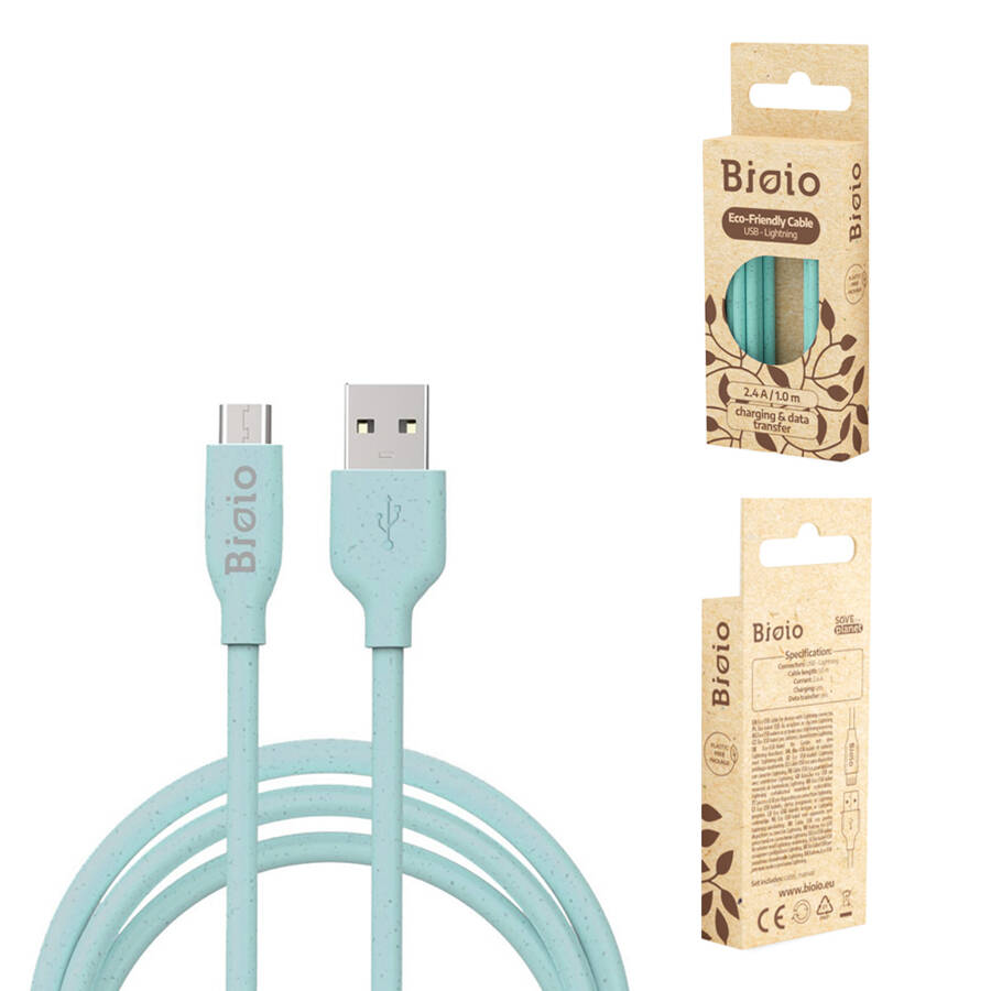 Bioio kabel USB - microUSB 1,0 m 2,4A niebieski