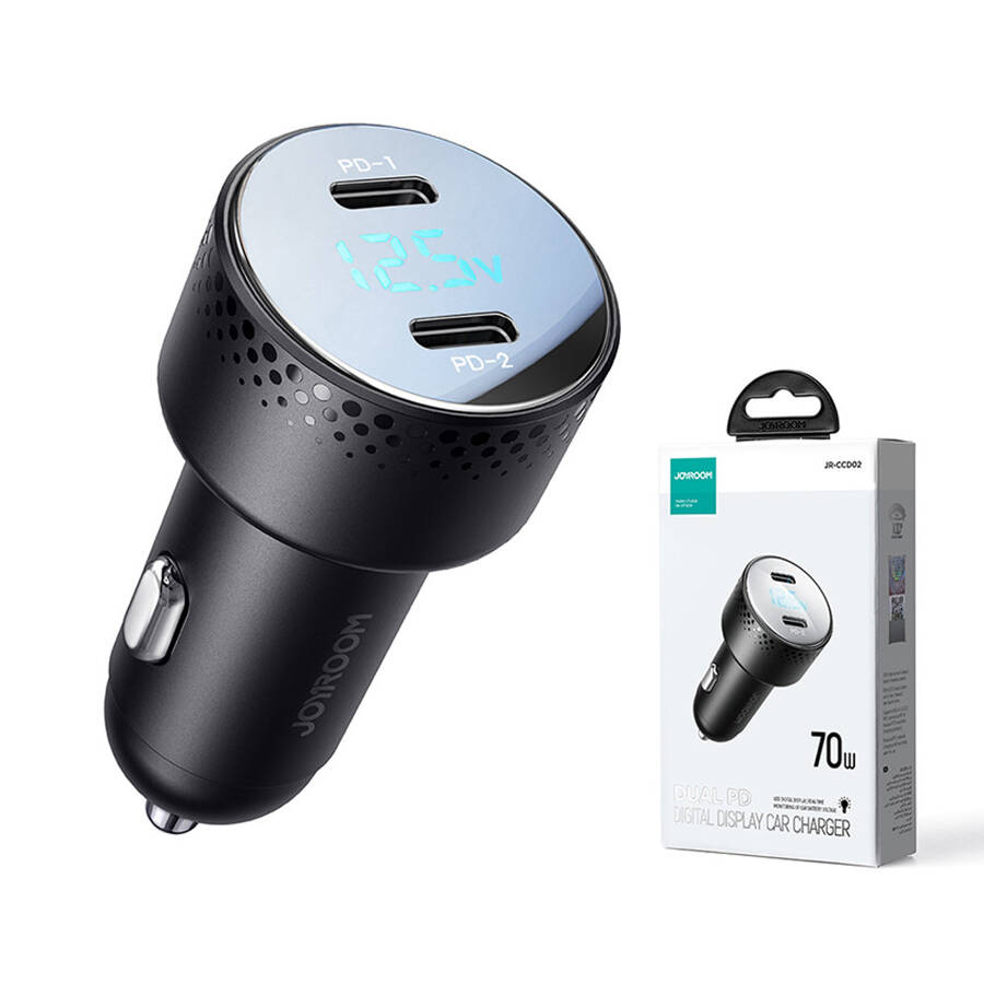 CAR CHARGER 2X USB C 70W WITH LED DISPLAY JOYROOM JR-CCD02 - BLACK