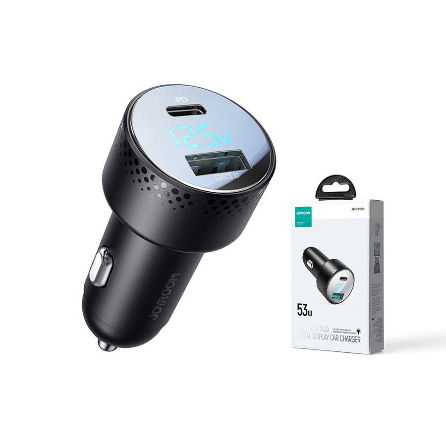 CAR CHARGER WITH VOLTMETER 53W (USB C, USB) JOYROOM JR-CCD01 BLACK