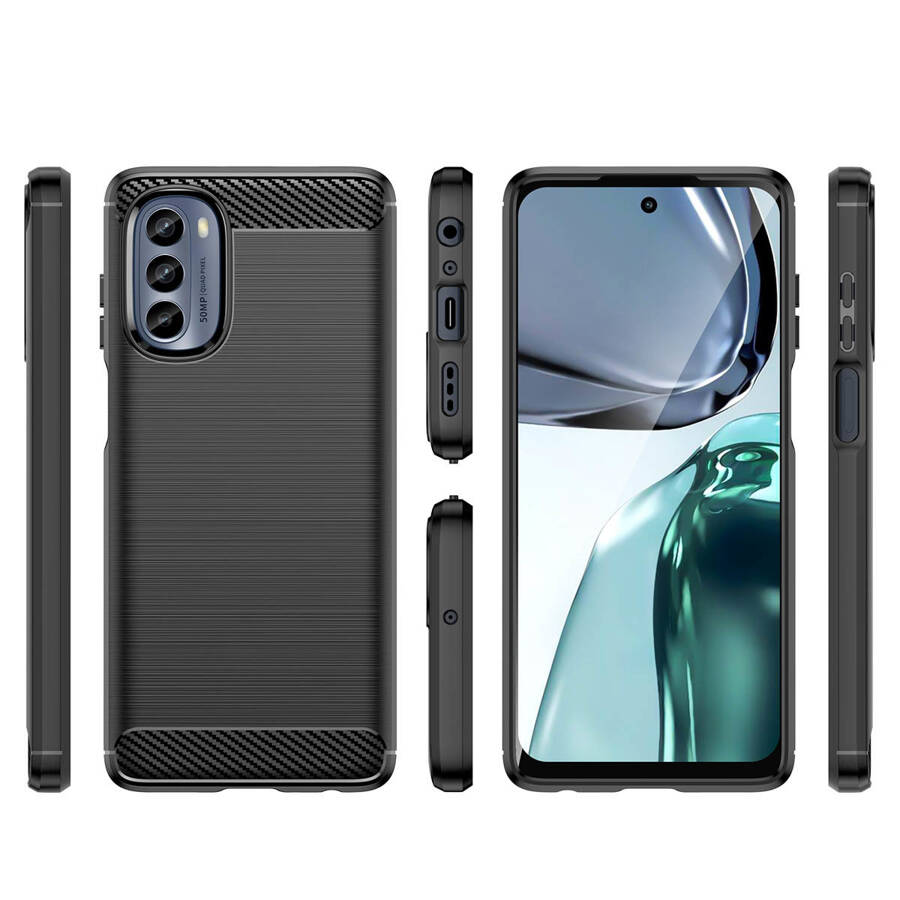 CARBON CASE FOR MOTOROLA MOTO G62 5G FLEXIBLE SILICONE CARBON COVER BLACK