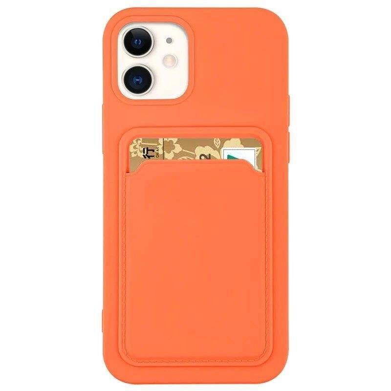 CARD CASE SILICONE WALLET CASE WITH CARD HOLDER DOCUMENTS FOR IPHONE 12 MINI ORANGE