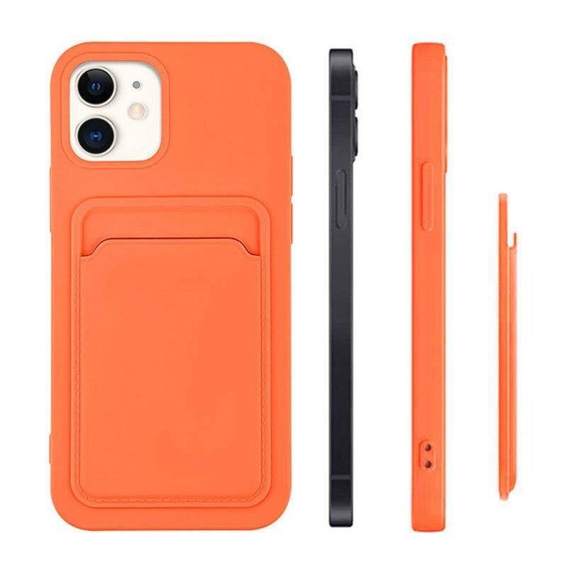 CARD CASE SILICONE WALLET CASE WITH CARD HOLDER DOCUMENTS FOR IPHONE 12 MINI ORANGE