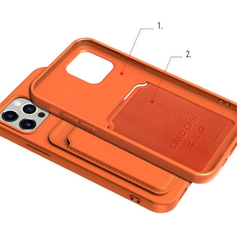 CARD CASE SILICONE WALLET CASE WITH CARD HOLDER DOCUMENTS FOR IPHONE 13 MINI ORANGE