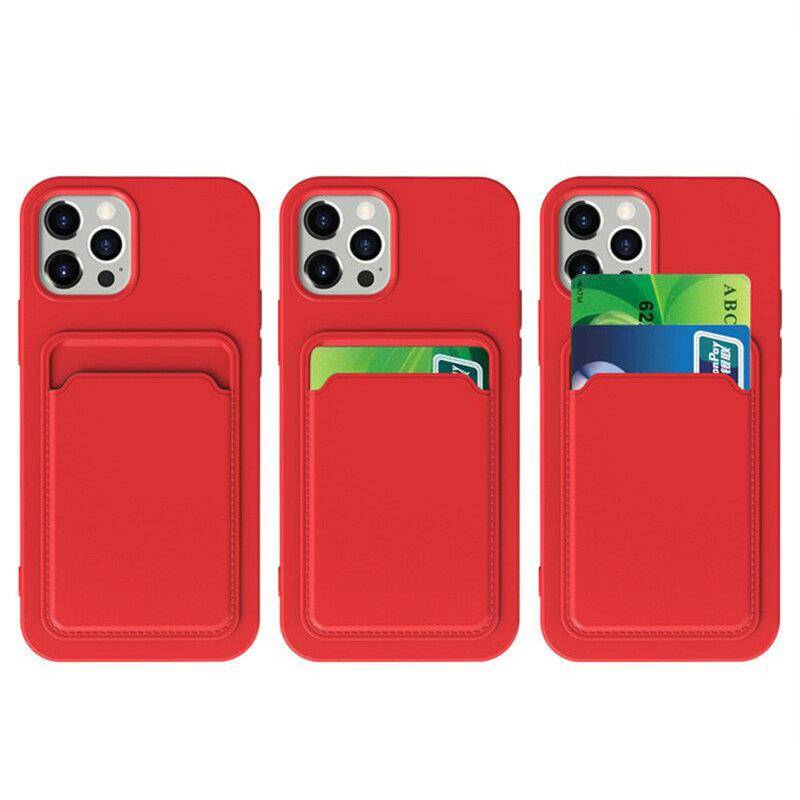 CARD CASE SILICONE WALLET CASE WITH CARD HOLDER DOCUMENTS FOR SAMSUNG GALAXY A22 4G RED