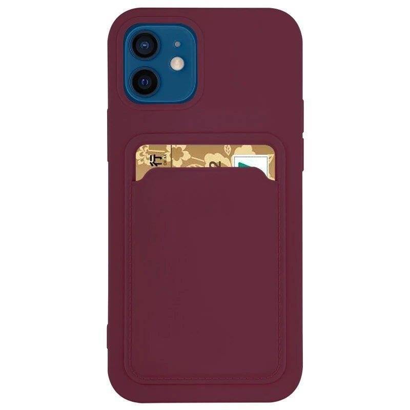 CARD CASE SILICONE WALLET CASE WITH CARD HOLDER DOCUMENTS FOR SAMSUNG GALAXY A72 4G BURGUNDY