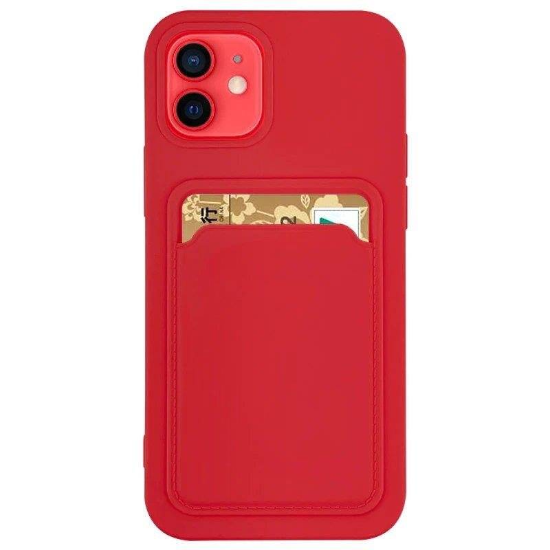 CARD CASE SILICONE WALLET CASE WITH CARD HOLDER DOCUMENTS FOR SAMSUNG GALAXY S21+ 5G (S21 PLUS 5G) RED