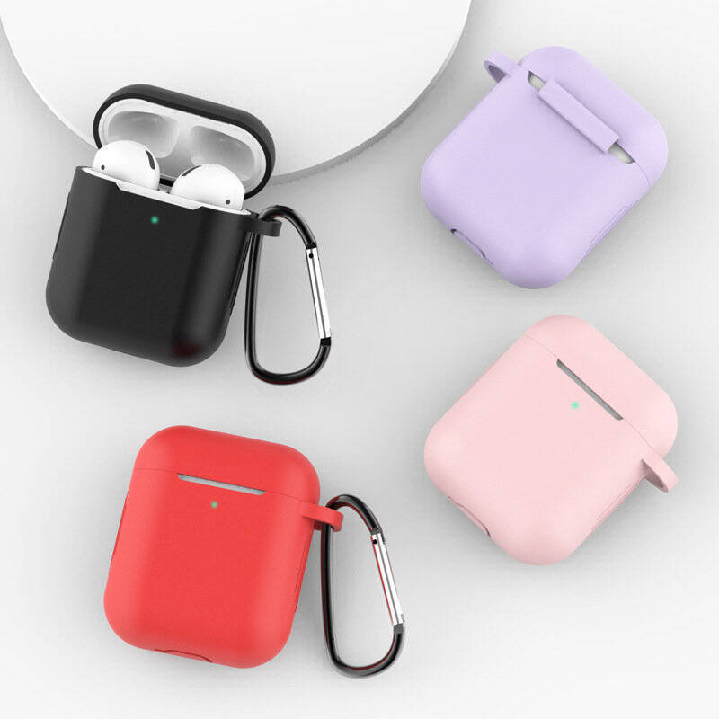 CASE FOR AIRPODS 2 / AIRPODS 1 SILICONE SOFT CASE FOR HEADPHONES + KEYCHAIN CARABINER PENDANT RED (CASE D)