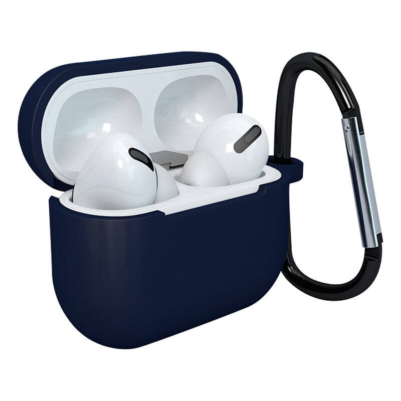 CASE FOR AIRPODS 3 SILICONE SOFT EARPHONE COVER + KEYCHAIN LOBSTER CLASP PENDANT DARK BLUE (CASE D)