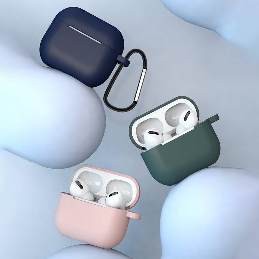 CASE FOR AIRPODS 3 SILICONE SOFT EARPHONE COVER + KEYCHAIN LOBSTER CLASP PENDANT DARK BLUE (CASE D)