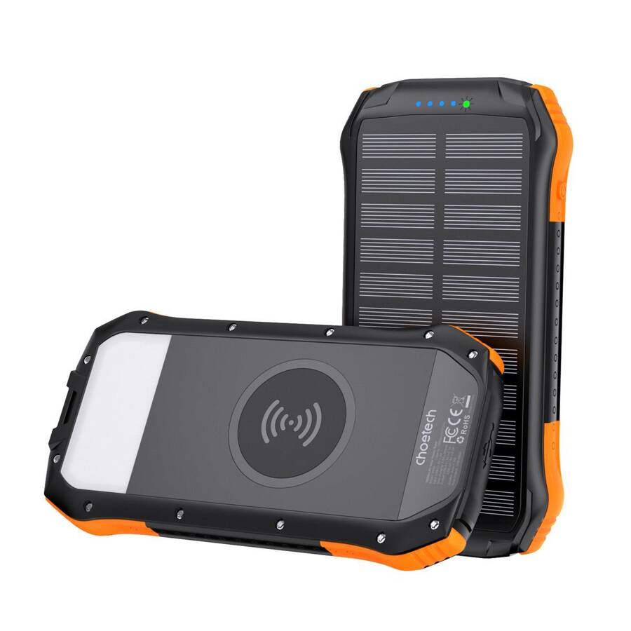 CHOETECH SOLAR POWER BANK WITH INDUCTIVE CHARGING 20000MAH PD 20W / QC 18W / QI 10W ORANGE (B657)