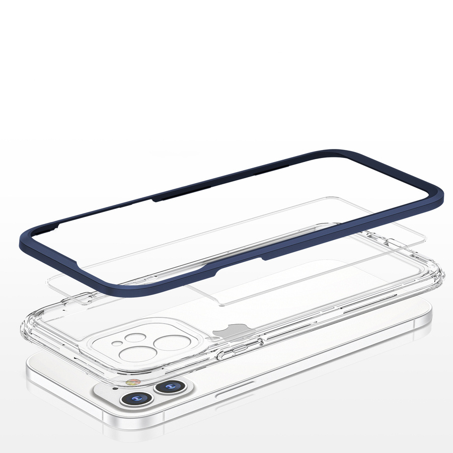 CLEAR 3IN1 CASE FOR IPHONE 12 BLUE FRAME GEL COVER