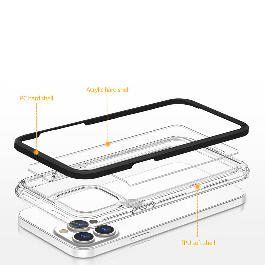 CLEAR 3IN1 CASE FOR IPHONE 14 PRO SILICONE COVER WITH FRAME BLACK