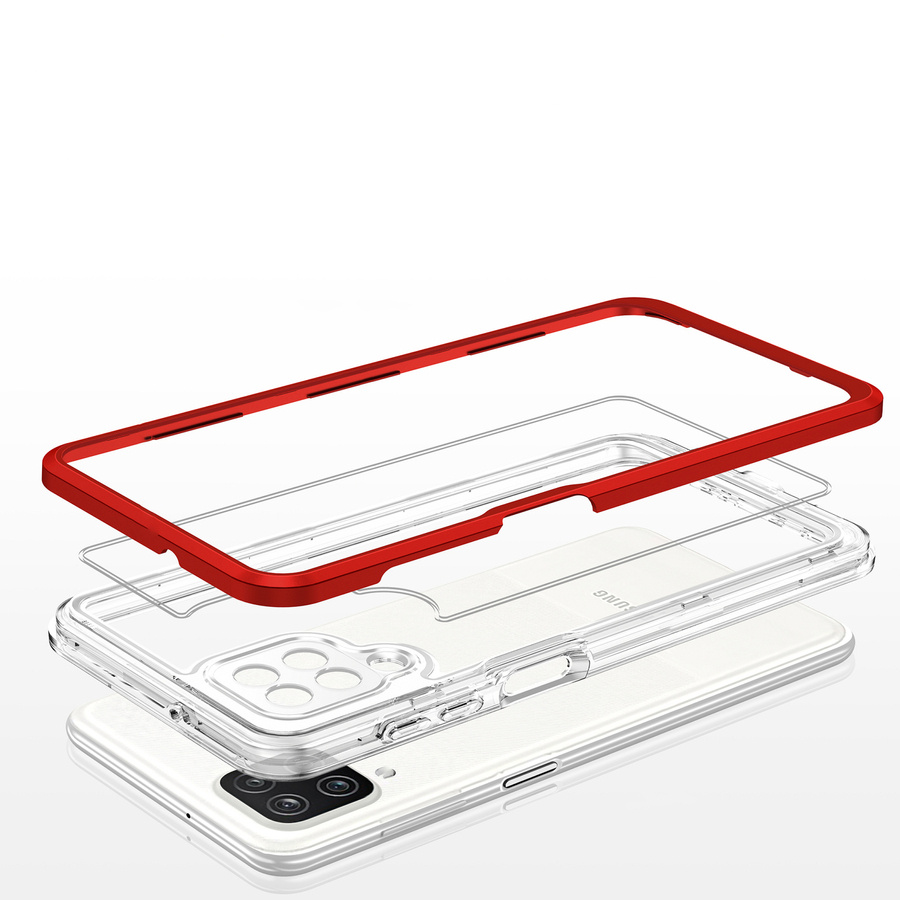 CLEAR 3IN1 CASE FOR SAMSUNG GALAXY A12 5G FRAME GEL COVER RED