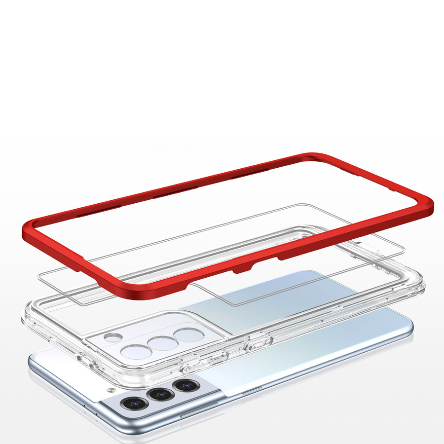 CLEAR 3IN1 CASE FOR SAMSUNG GALAXY S22 FRAME GEL COVER RED