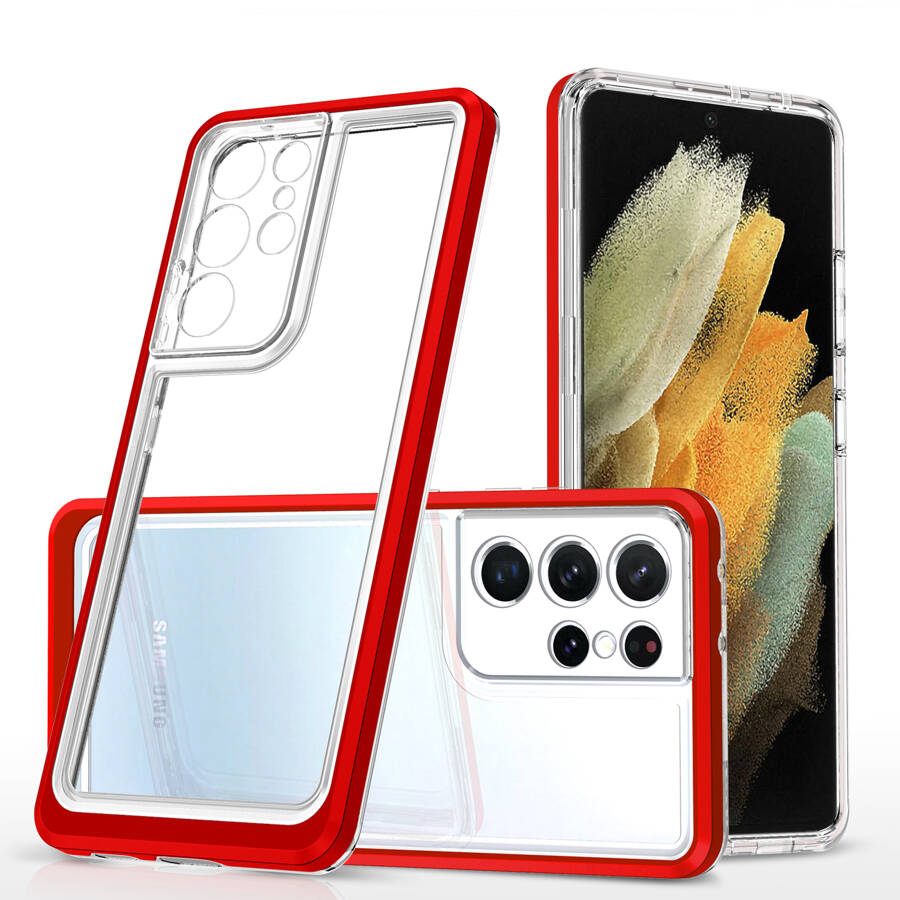 CLEAR 3IN1 CASE FOR SAMSUNG GALAXY S22 ULTRA FRAME GEL COVER RED