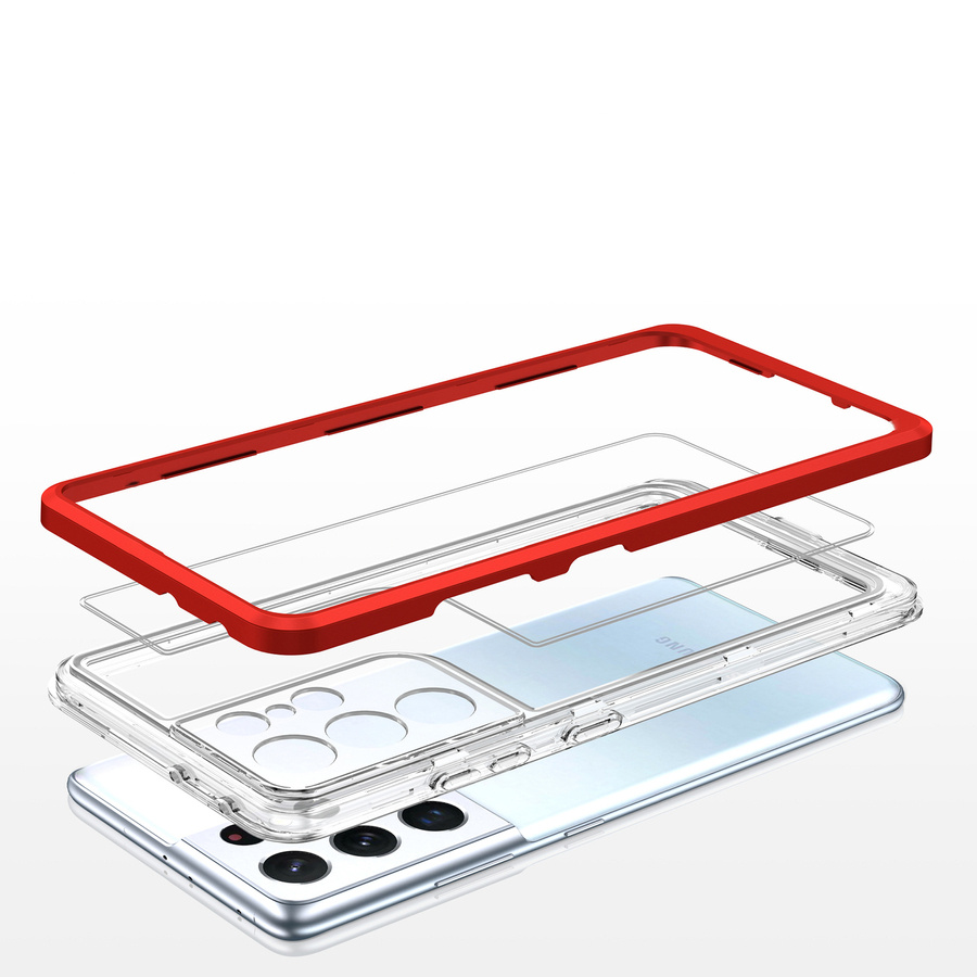 CLEAR 3IN1 CASE FOR SAMSUNG GALAXY S22 ULTRA FRAME GEL COVER RED