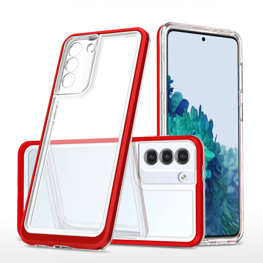 CLEAR 3IN1 CASE FOR SAMSUNG GALAXY S23+ SILICONE COVER WITH FRAME RED