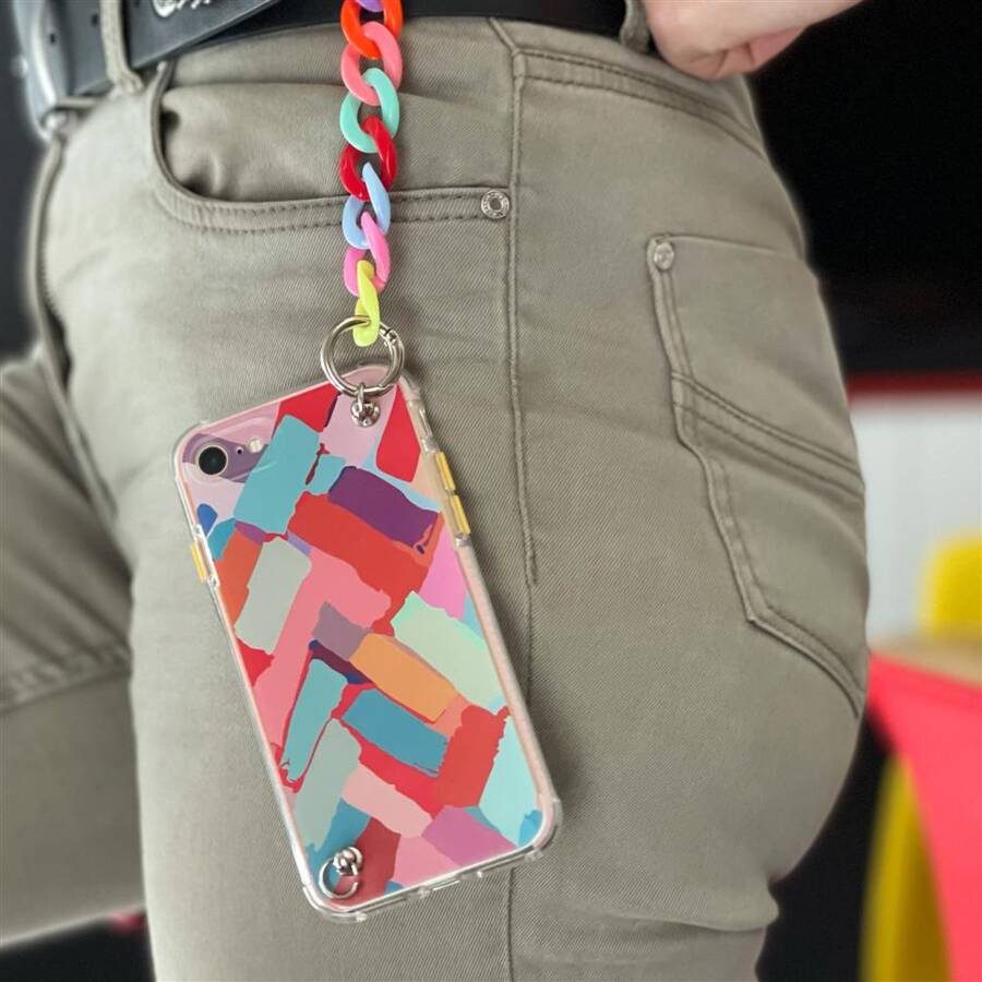 COLOR CHAIN CASE GEL FLEXIBLE ELASTIC CASE COVER WITH A CHAIN PENDANT FOR IPHONE 12 MULTICOLOUR