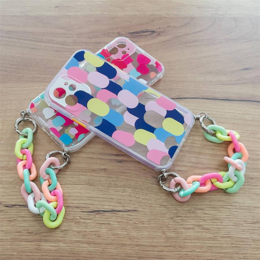 COLOR CHAIN CASE GEL FLEXIBLE ELASTIC CASE COVER WITH A CHAIN PENDANT FOR IPHONE 12 MULTICOLOUR