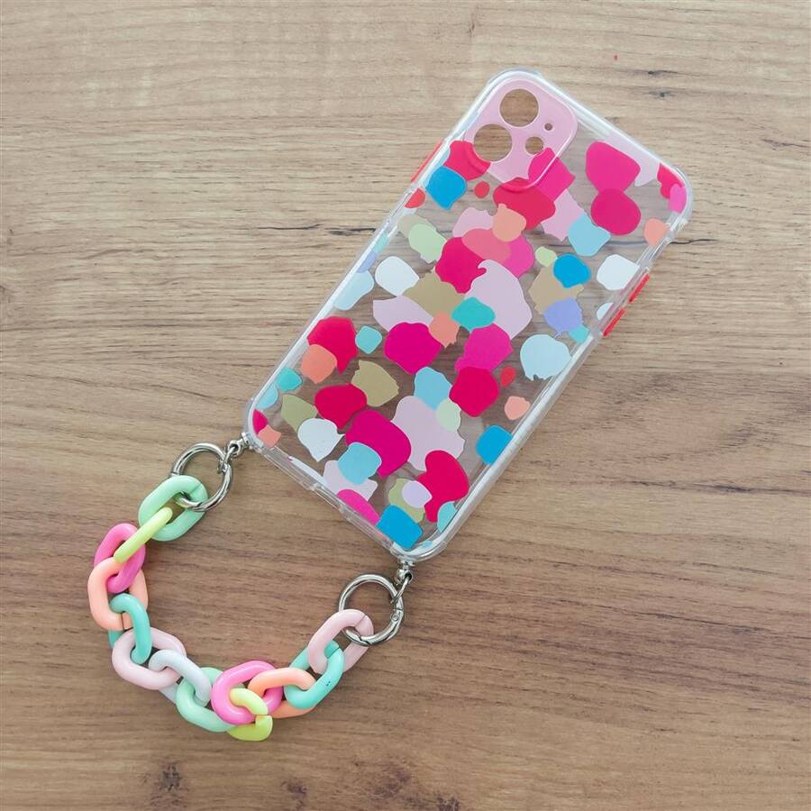 COLOR CHAIN CASE GEL FLEXIBLE ELASTIC CASE COVER WITH A CHAIN PENDANT FOR IPHONE 12 MULTICOLOUR