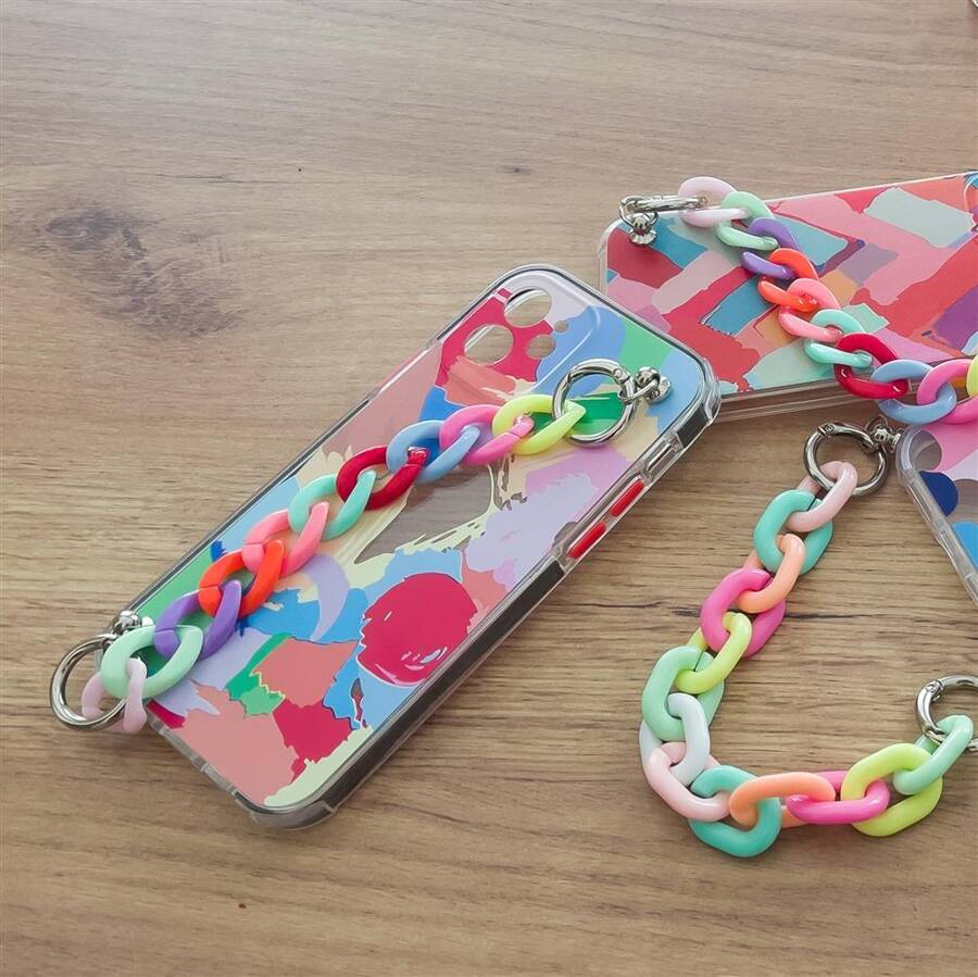 COLOR CHAIN CASE GEL FLEXIBLE ELASTIC CASE COVER WITH A CHAIN PENDANT FOR IPHONE 12 MULTICOLOUR