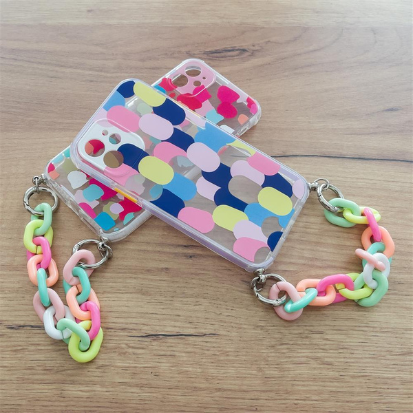 COLOR CHAIN CASE GEL FLEXIBLE ELASTIC CASE COVER WITH A CHAIN PENDANT FOR IPHONE 13 PRO MAX MULTICOLOUR  (2)