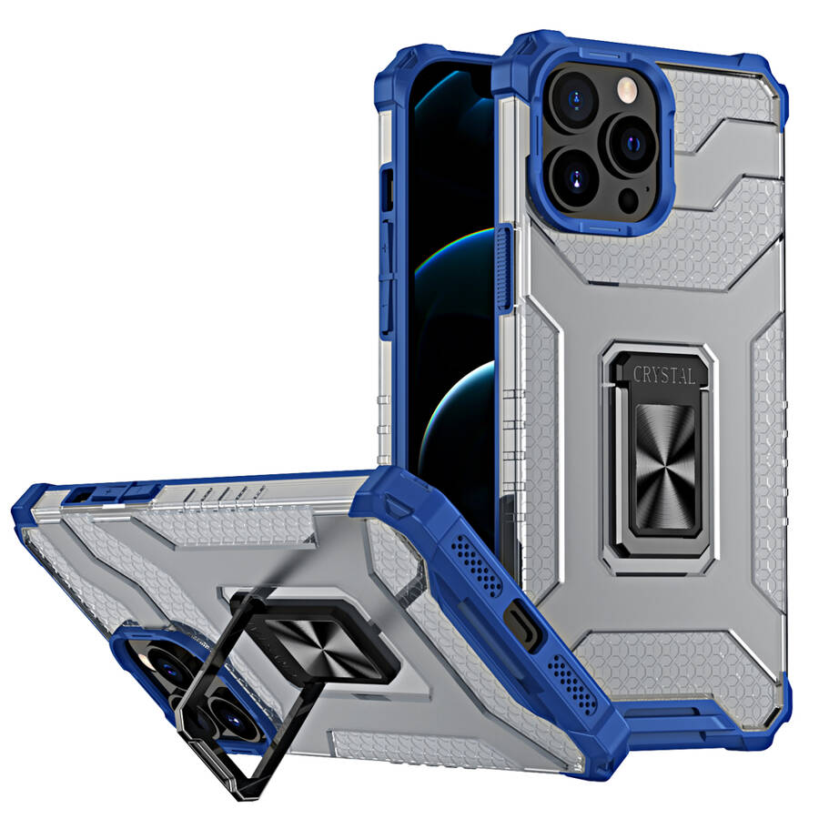 CRYSTAL RING CASE KICKSTAND TOUGH RUGGED COVER FOR IPHONE 13 PRO BLUE